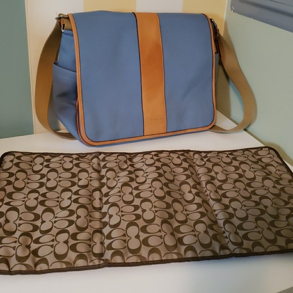 Coach Handbags - Coach messenger diaper laptop bag blue & leather